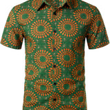 Chemise en Coton pour Homme des Années 70s Florale Rétro à Boutons Verte pour Été Plage Bohème Boho à Manches Courtes