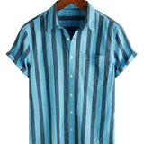 Chemise en Coton pour Homme avec Poche, Type Hawaïen, de Vacances, avec Boutons et Manches Courtes