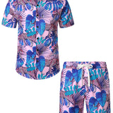 Ensemble de Chemise en Coton et Shorts Hawaïens avec Imprimé de Flamant Rose pour Homme