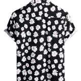 Chemise à Manches Courtes en Coton Hawaïenne Noire pour Homme
