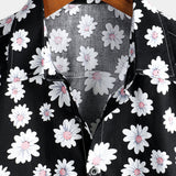 Chemise à Manches Courtes en Coton Hawaïenne Noire pour Homme