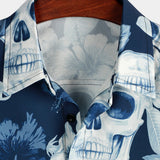 Chemise Hawaïenne en Coton à Manches Courtes avec Imprimé de Crâne Amusant pour Homme