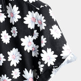 Chemise à Manches Courtes en Coton Hawaïenne Noire pour Homme