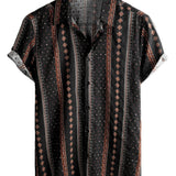 Chemise à Manches Courtes en Coton Western Vintage des Années 70 avec Imprimé Rayé Noir pour Homme