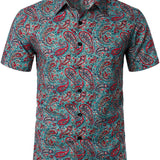 Chemise Vintage en Coton à Manches Courtes avec Imprimé Paisley pour Homme