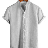 Chemise à Manches Courtes en Coton avec Col Montant pour Homme
