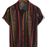 Chemise en Coton pour Homme à Rayures Verticales de Léopard Vintage à Manches Courtes pour Vacances d'Été