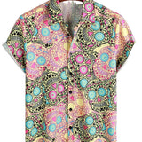Chemise à Manches Courtes en Coton Amusante avec Crâne Rose pour Homme