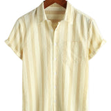 Chemise en Coton pour Homme avec Poche, Type Hawaïen, de Vacances, avec Boutons et Manches Courtes