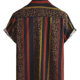 Chemise en Coton pour Homme à Rayures Verticales de Léopard Vintage à Manches Courtes pour Vacances d'Été