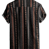 Chemise à Manches Courtes en Coton Western Vintage des Années 70 avec Imprimé Rayé Noir pour Homme