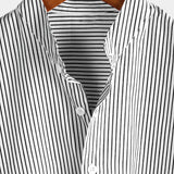 Chemise en Coton pour Homme avec Col Montant de Couleur Unie et Manches Courtes à Rayures Verticales Classiques