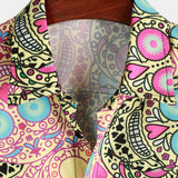 Chemise à Manches Courtes en Coton Amusante avec Crâne Rose pour Homme