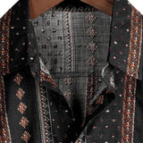 Chemise à Manches Courtes en Coton Western Vintage des Années 70 avec Imprimé Rayé Noir pour Homme
