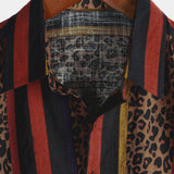 Chemise en Coton pour Homme à Rayures Verticales de Léopard Vintage à Manches Courtes pour Vacances d'Été