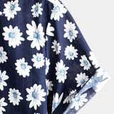Chemise à Manches Courtes en Coton Hawaïenne pour Homme en Bleu Marine avec Marguerites