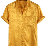 Chemise de Plage en Coton Floral à Manches Courtes avec Boutons pour Homme, Jacquard d'Été