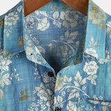 Chemise à Manches Courtes en Coton avec Imprimé Floral Bleu pour Homme