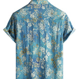 Chemise à Manches Courtes en Coton avec Imprimé Floral Bleu pour Homme