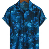 Chemise à Manches Courtes en Coton Hawaïenne Florale Bleue pour Homme
