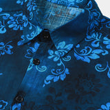 Chemise à Manches Courtes en Coton Hawaïenne Florale Bleue pour Homme