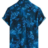 Chemise à Manches Courtes en Coton Hawaïenne Florale Bleue pour Homme