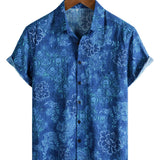 Chemise à Manches Courtes en Coton Hawaïenne Fleurie Bleue pour Homme