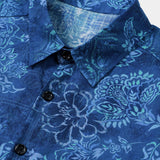 Chemise à Manches Courtes en Coton Hawaïenne Fleurie Bleue pour Homme