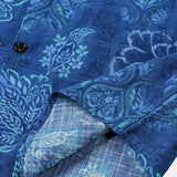 Chemise à Manches Courtes en Coton Hawaïenne Fleurie Bleue pour Homme