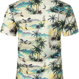 Ensemble de Chemise en Coton et Shorts d'Été Décontractés Hawaïens pour Hommes avec Palmiers Beiges