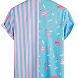 Chemise à Manches Courtes en Coton avec Imprimé de Flamants Roses et Rayures pour Homme