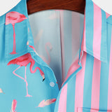Chemise à Manches Courtes en Coton avec Imprimé de Flamants Roses et Rayures pour Homme