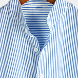 Chemise en Coton pour Homme avec Col Montant de Couleur Unie et Manches Courtes à Rayures Verticales Classiques
