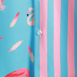 Chemise à Manches Courtes en Coton avec Imprimé de Flamants Roses et Rayures pour Homme
