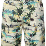 Ensemble de Chemise en Coton et Shorts d'Été Décontractés Hawaïens pour Hommes avec Palmiers Beiges