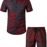 Ensemble de Chemise en Coton et Short Coordonné Vert Vintage Boho des Années 70 pour Homme