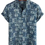 Chemise à Manches Courtes en Coton Rétro Décontractée pour Homme