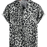 Chemise à manches courtes en coton à boutons léopard blanc pour homme