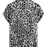 Chemise à manches courtes en coton à boutons léopard blanc pour homme