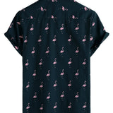 Chemise Casual en Coton Hawaïenne à Manches Courtes avec Boutons de Flamant Tropical pour Homme