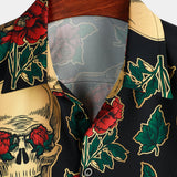 Chemise à Manches Courtes en Coton avec Imprimé de Crâne et Rose pour Homme