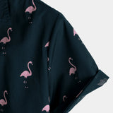 Chemise Casual en Coton Hawaïenne à Manches Courtes avec Boutons de Flamant Tropical pour Homme