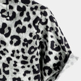 Chemise à manches courtes en coton à boutons léopard blanc pour homme