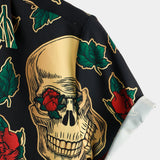 Chemise à Manches Courtes en Coton avec Imprimé de Crâne et Rose pour Homme