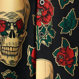 Chemise à Manches Courtes en Coton avec Imprimé de Crâne et Rose pour Homme