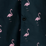 Chemise Casual en Coton Hawaïenne à Manches Courtes avec Boutons de Flamant Tropical pour Homme