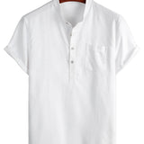 Chemise en Coton pour Homme de Couleur Unie avec Col Haut et Bouton Moyen, avec Poche Frontale