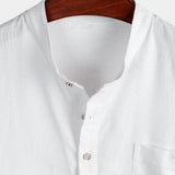 Chemise en Coton pour Homme de Couleur Unie avec Col Haut et Bouton Moyen, avec Poche Frontale
