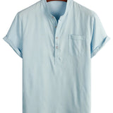 Chemise en Coton pour Homme de Couleur Unie avec Col Haut et Bouton Moyen, avec Poche Frontale