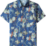 Chemise en Coton pour Homme avec Imprimé Floral à Manches Courtes, Respirante et Fraîche